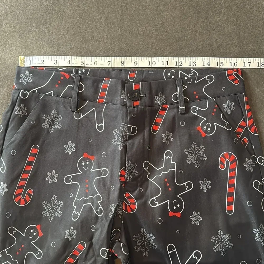 Festive Men’s Black & Red 3 Piece Suit Christmas Themed Size M 36 Jacket 32 Pant